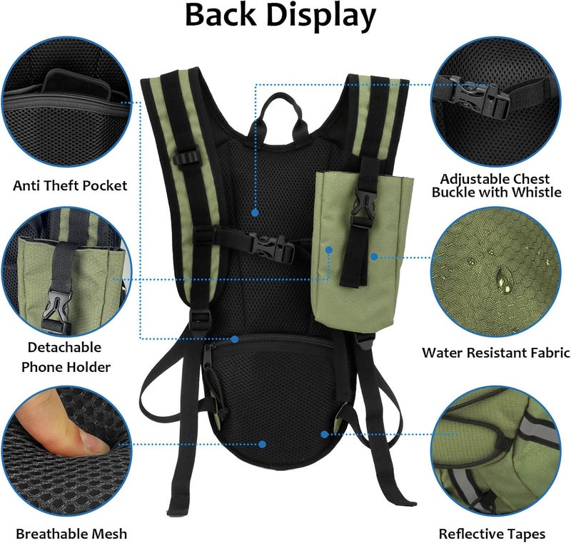 DEVONWIDE Lightweight Hydration Backpack 2L Water Bladder Pack for Running, Cycling, Hiking – Anti-Theft Water Backpack with Phone Holder, Trekking Pole Holder & Reflective Strips for Men & Women - Image 4